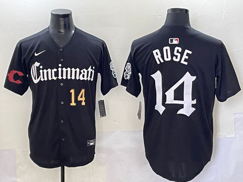 Men 2025 Cincinnati Reds #14 Rose Black Five generations Joint Name Nike MLB Jersey style 7->cincinnati reds->MLB Jersey